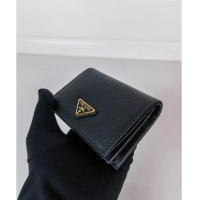 Shop Grade Prada Small Saffiano Leather Wallet 1MV021 Black/Gold