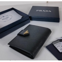 Buy Fashionable Prada Small Saffiano and smooth leather wallet 1MV204 Black 2023