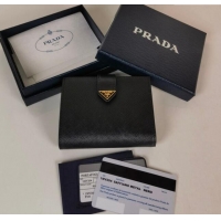 Buy Fashionable Prada Small Saffiano and smooth leather wallet 1MV204 Black 2023