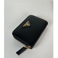 Top Grade Prada Saffiano leather Wallet 2MM003 Black/Gold 2024