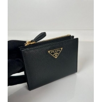 Famous Brand Prada Small Saffiano leather wallet 1ML050 Black/Gold Tiangle 2024