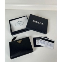 Famous Brand Prada Small Saffiano leather wallet 1ML050 Black/Gold Tiangle 2024