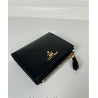 Promotional Prada Small Saffiano leather wallet 1ML050 Black/Gold Logo 2024