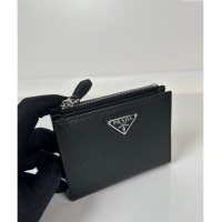 Good Product Prada Small Saffiano leather wallet 1ML050 Black/Silver 2024