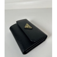 Big Discount Prada Small Saffiano leather wallet 1MH025 Black/Tiangle 2024