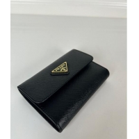 Big Discount Prada Small Saffiano leather wallet 1MH025 Black/Tiangle 2024