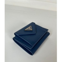 Famous Brand Prada Mini Saffiano Leather Wallet 1MH021 Blue/Tiangle 2024