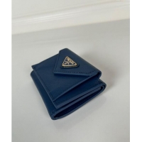 Famous Brand Prada Mini Saffiano Leather Wallet 1MH021 Blue/Tiangle 2024