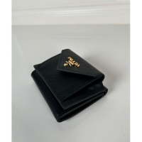 Top Quality Prada Mini Saffiano leather wallet 1MH021 Black/Gold Logo 2024