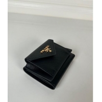 Top Quality Prada Mini Saffiano leather wallet 1MH021 Black/Gold Logo 2024