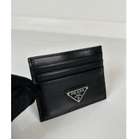 Buy Fashionable Prada Leather Card Holder Wallet 1MC025 Black Silver Triangle 2024