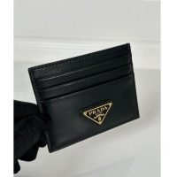 Good Taste Prada Black Leather Card Holder Wallet 1MC025 Gold Triangle 2024