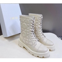 Best Product Dior D-Unit Ankle Boots 3.5cm in Quilted Cannage Calfskin White 814029