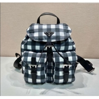 Buy Discount Prada Small Check Fabric Backpack 1BZ677 Black