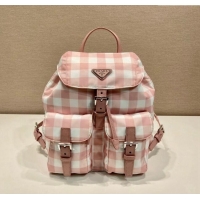 Noble Cheap Prada Small Check Fabric Backpack 1BZ677 Pink 2023