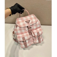 Noble Cheap Prada Small Check Fabric Backpack 1BZ677 Pink 2023