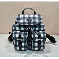 Top Quality Prada Small Check Fabric Backpack 1BZ677 Black 2023