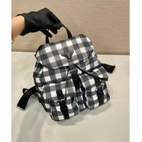 Top Quality Prada Small Check Fabric Backpack 1BZ677 Black 2023