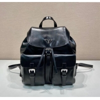 Top Grade Prada Shiny leather medium backpack bag with pouch 1BZ811 Black 2024