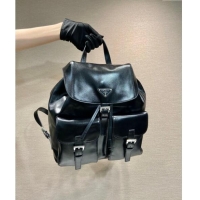 Top Grade Prada Shiny leather medium backpack bag with pouch 1BZ811 Black 2024