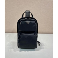 New Cheap Prada Re-Nylon and Saffiano leather backpack bag 2VZ105 Black 2024