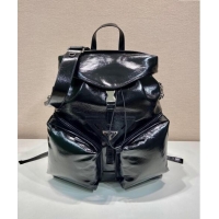 New Discount Prada Mens Shiny Leather backpack bag 2VZ108 Black 2024