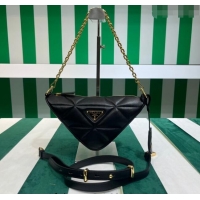 New Design Prada Triangle Topstitched Nappa-leather Mini Bag 1BC190 Black 2023