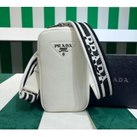 Pretty Style Prada Grained Leather Phone Mini Bag 1BP027 White 2023