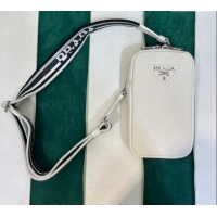 Pretty Style Prada Grained Leather Phone Mini Bag 1BP027 White 2023