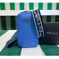 High Quality Discount Prada Grained Leather Phone Mini Bag 1BP027 Blue 2023