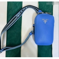 High Quality Discount Prada Grained Leather Phone Mini Bag 1BP027 Blue 2023