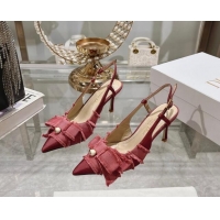 Perfect Dior Adiorable Slingback Pumps 8cm in Fringed Grosgrain Fabric with Pearl Bow Rust Red 814036