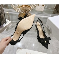 Best Price Dior Adiorable Slingback Pumps 8cm in Fringed Grosgrain Fabric with Pearl Bow Black 814037