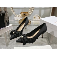 Purchase Dior Adiorable Pumps 8cm in Fringed Grosgrain Fabric with Pearl Bow Black 814039