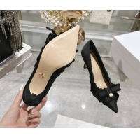 Purchase Dior Adiorable Pumps 8cm in Fringed Grosgrain Fabric with Pearl Bow Black 814039