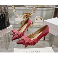 Sophisticated Dior Adiorable Pumps 8cm in Fringed Grosgrain Fabric with Pearl Bow Rust Red 814040