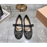 Stylish Dior Mary Janes Ballet Flats in Black and White Cannage Tweed with Bow 814041