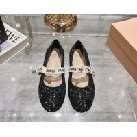 Good Quality Dior Mary Janes Ballet Flats in Black and White2 Cannage Tweed with Bow 814042