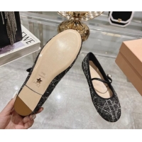 Pretty Style Dior Mary Janes Ballet Flats in Black and White Cannage Tweed with Pearl 814043