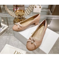 Best Product Dior Ballet Pumps 5cm in Quilted Cannage Calfskin with Pearl Bow Rose Beige 814046