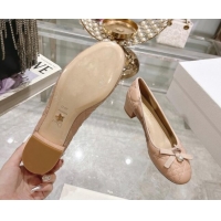 Best Product Dior Ballet Pumps 5cm in Quilted Cannage Calfskin with Pearl Bow Rose Beige 814046