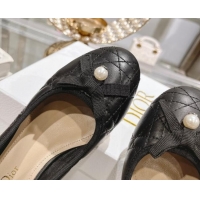 Luxurious Dior Ballet Pumps 5cm in Quilted Cannage Calfskin with Pearl Bow Black 814047