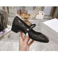 Most Popular Dior Mary Janes Ballet Pumps 5cm in Quilted Cannage Calfskin with Pearl Black 814048