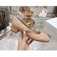 Top Design Dior Mary Janes Ballet Pumps 5cm in Quilted Cannage Calfskin with Pearl Rose Beige 814049