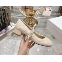 Hot Style Dior Mary Janes Ballet Pumps 5cm in Quilted Cannage Calfskin with Pearl Light Beige 814050