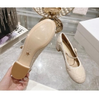 Hot Style Dior Mary Janes Ballet Pumps 5cm in Quilted Cannage Calfskin with Pearl Light Beige 814050