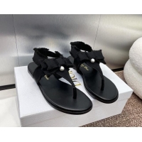 Shop Duplicate Dior Adiorable Flat Thong Sandals in Fringed Grosgrain Fabric with Pearl Bow Black 814053