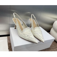 Cheap Price Dior Boy Slingback Pumps 8cm in Perforated Calfskin White 814055