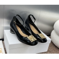 Grade Quality Dior Miss Dior Pump 3.5cm in Patent Calfskin with Ankle Strap Black 904124