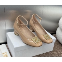 Best Grade Dior Miss Dior Pump 3.5cm in Patent Calfskin with Ankle Strap Beige 904125